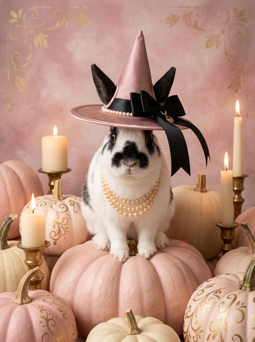 うさぎ（ヒマラヤン）のハロウィン限定アート A4額装インテリア壁掛け