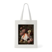 イグアナ（レッドイグアナ）トートバッグ 花の油絵風アート キャンバス地