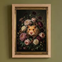 ハムスター（ゴールデンハムスター）の花の油絵風アート A4額装インテリア壁掛け