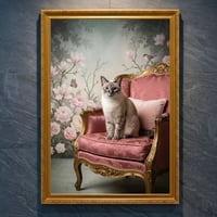猫（シャム猫）のロココ調シャビーピンクアート A4金縁額装インテリア壁掛け