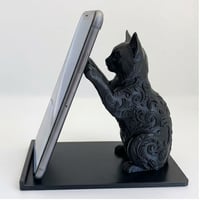 猫（ソマリ）のスマホスタンド 卓上 シルクブラック