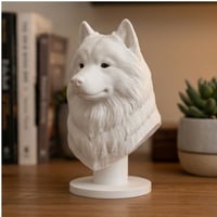 犬（サモエド）の3Dプリント胸像 白PLA 彫刻 置物 インテリア