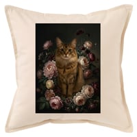 猫（ソマリ）クッション 45cm 花の油絵風カラーアート