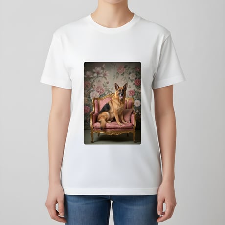 ジャーマンシェパード半袖Tシャツ ロココ調シャビーピンク ホワイト 男女兼用
