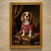 犬（キャバリア）のルネサンス風肖像画 油絵風アートA3額装インテリア壁掛け