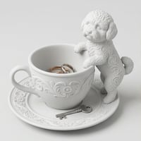 犬（ビションフリーゼ）のアクセサリートレイ 小物入れ マットホワイト