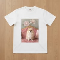 犬（ポメラニアン）半袖Tシャツ ロココ調シャビーピンク ホワイト 男女兼用