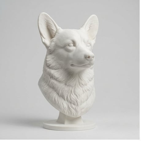 犬（コーギー）の3Dプリント胸像 白PLA 彫刻 置物 インテリア