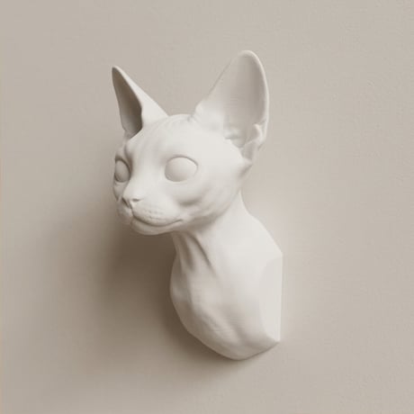 猫（デボンレックス）の壁掛けレリーフ 3Dプリント 白PLA インテリア