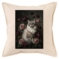 猫（ラグドール）クッション 45cm 花の油絵風カラーアート