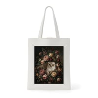 猫（スコティッシュフォールド）トートバッグ 花の油絵風アート キャンバス地