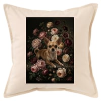 犬（チワワ）クッション 45cm 花の油絵風カラーアート