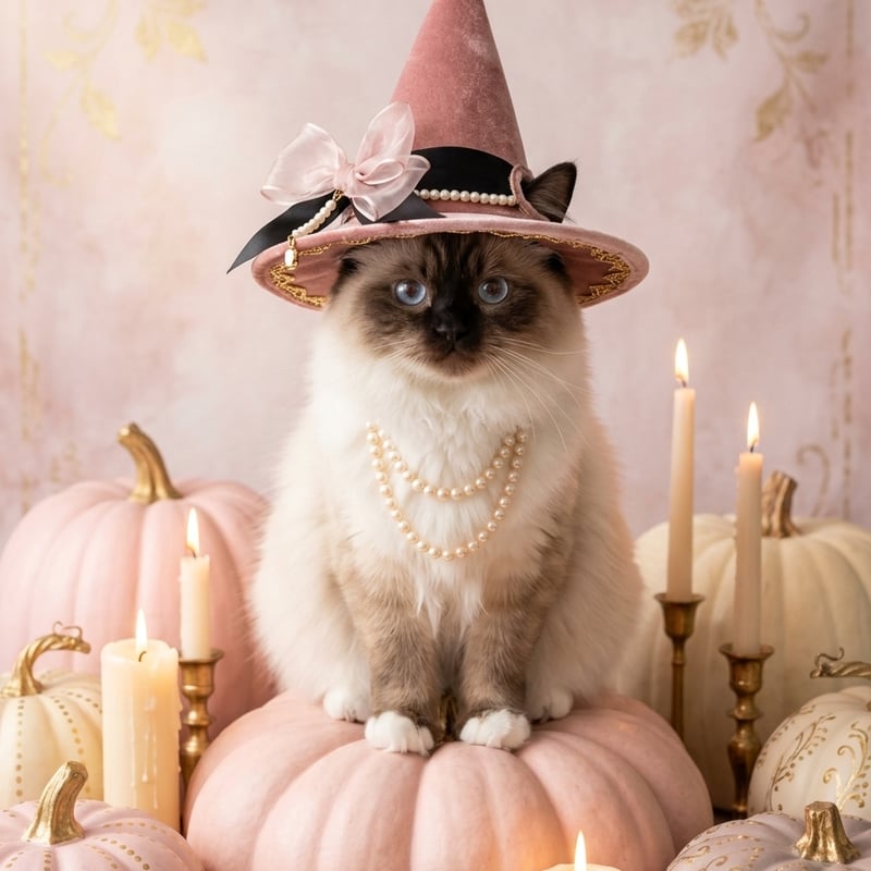 猫（ヒマラヤン）のハロウィン限定アート A3額装インテリア壁掛け