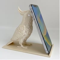 インコ（キバタン）のスマホスタンド 卓上 シルクホワイト