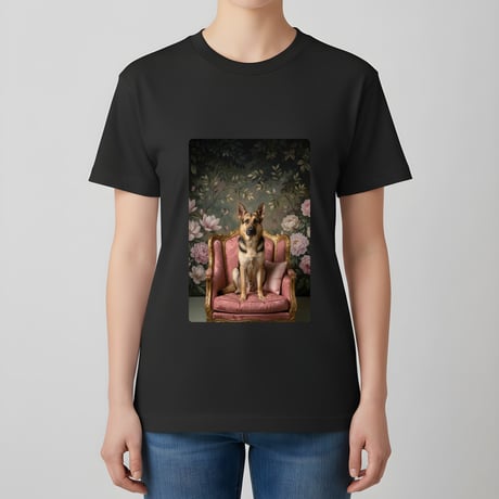 ジャーマンシェパード半袖Tシャツ ロココ調シャビーピンク ブラック 男女兼用