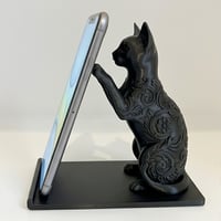 猫（アビシニアン）のスマホスタンド 卓上 シルクブラック