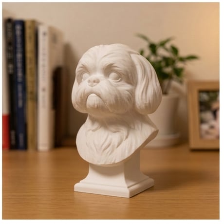 犬（シーズー）の3Dプリント胸像 白PLA 彫刻 置物 インテリア