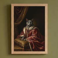 猫（ロシアンブルー）のルネサンス風肖像画 油絵風アートA4額装インテリア壁掛け