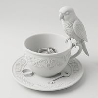 インコ（ウロコインコ）のアクセサリートレイ 小物入れ マットホワイト