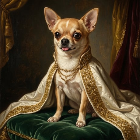 犬（チワワ）のルネサンス風肖像画 油絵風アートA3額装インテリア壁掛け
