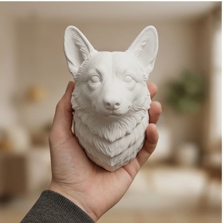 犬（コーギー）の壁掛けレリーフ 3Dプリント 白PLA インテリア