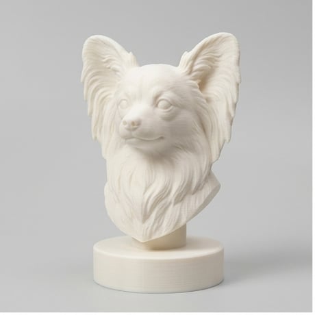 犬（パピヨン）の3Dプリント胸像 白PLA 彫刻 置物 インテリア