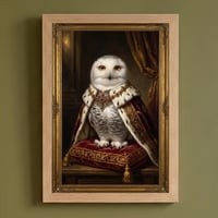 シロフクロウのルネサンス風肖像画 油絵風アートA4額装インテリア壁掛け