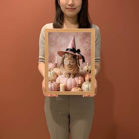 うさぎ（ホーランドロップ）のハロウィン限定アート A4額装インテリア壁掛け