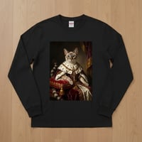 猫（トンキニーズ）長袖Tシャツ ルネサンス風カラーアート ブラック 男女兼用