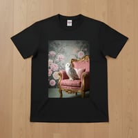 シロフクロウ半袖Tシャツ ロココ調シャビーピンク ブラック 男女兼用