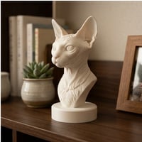 猫（スフィンクス）の3Dプリント胸像 白PLA 彫刻 置物 インテリア