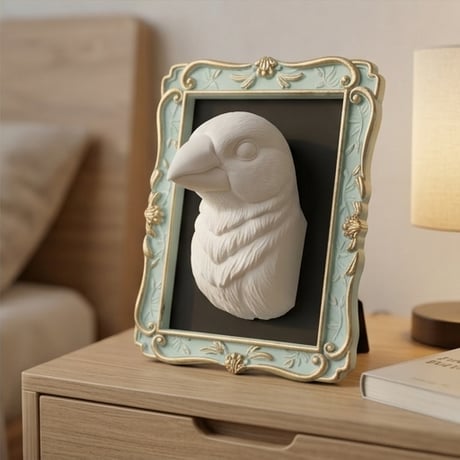 文鳥・ブンチョウの壁掛けレリーフ 3Dプリント 白PLA インテリア