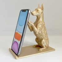 犬（ドーベルマン）のスマホスタンド 卓上 シルクゴールド