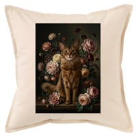 猫（ソマリ）クッション 45cm 花の油絵風カラーアート