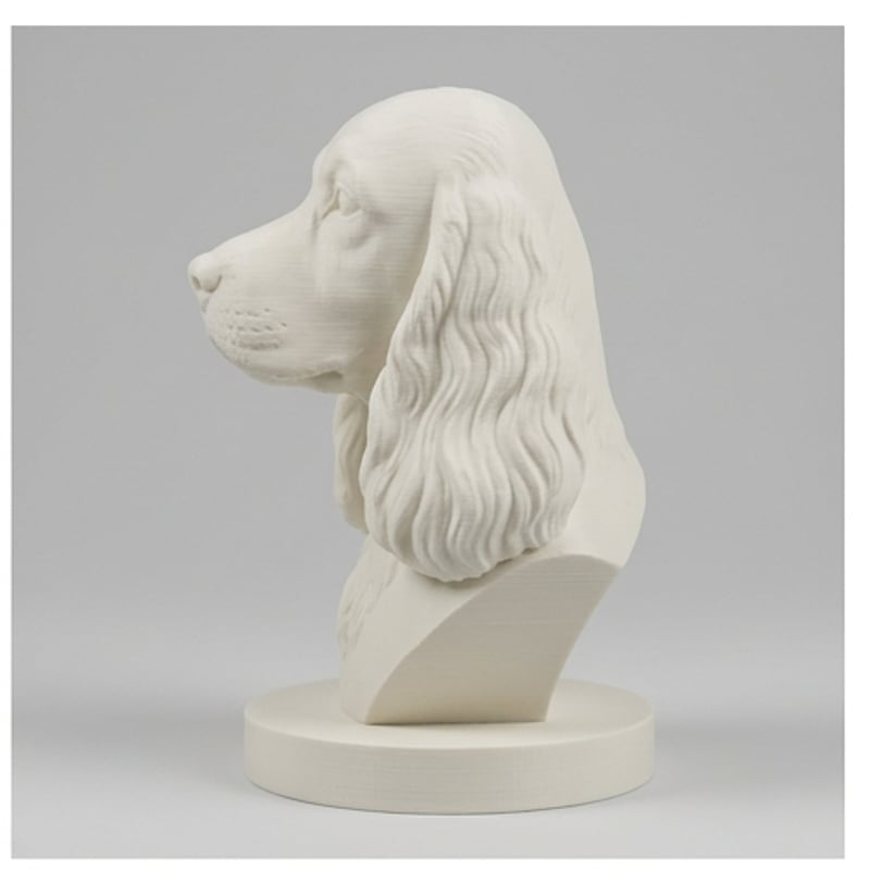 犬（コッカースパニエル）の3Dプリント胸像 白PLA 彫刻 置物