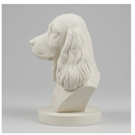 犬（コッカースパニエル）の3Dプリント胸像 白PLA 彫刻 置物