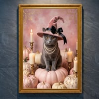 猫（シャルトリュー）のハロウィン限定アート A4金縁額装インテリア壁掛け
