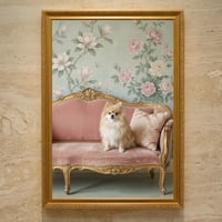 犬（ポメラニアン）のロココ調シャビーピンクアート A3額装インテリア壁掛け