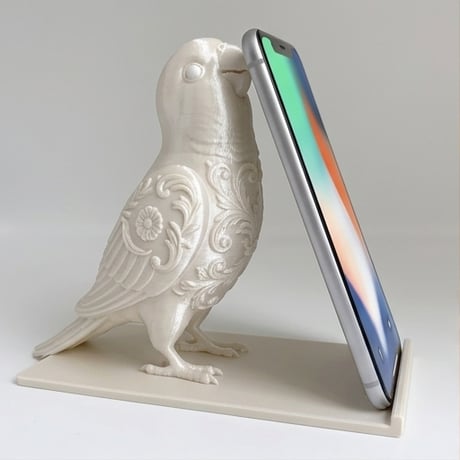 インコ（オキナインコ）のスマホスタンド 卓上 シルクホワイト