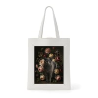 猫（シャルトリュー）トートバッグ 花の油絵風アート キャンバス地