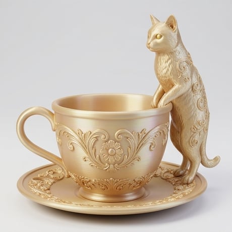 猫（ターキッシュアンゴラ）のアクセサリートレイ 小物入れ シルクゴールド