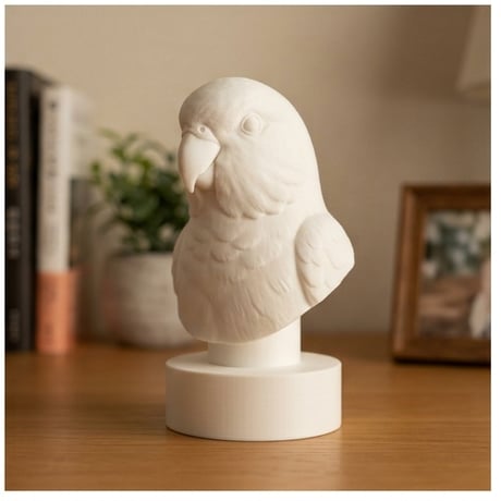 インコ（マメルリハ）の3Dプリント胸像 白PLA 彫刻 置物 インテリア