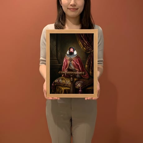 文鳥・ブンチョウのルネサンス風肖像画 油絵風アートA4額装インテリア壁掛け