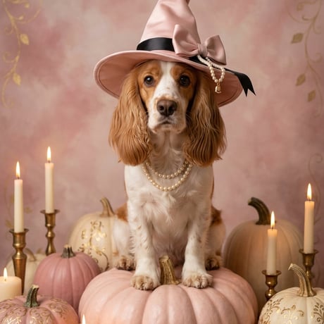 犬（コッカースパニエル）のハロウィン限定アート A4額装インテリア壁掛け