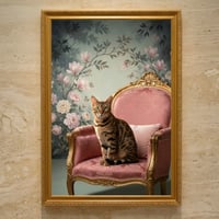 猫（ベンガル）のロココ調シャビーピンクアート A3額装インテリア壁掛け