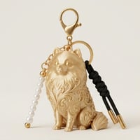 犬（ポメラニアン）のキーホルダー ミニチュア シルクゴールド