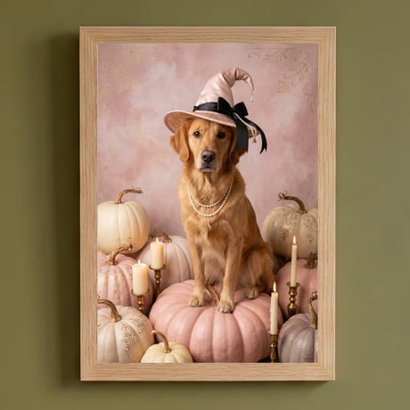 犬（ゴールデンレトリバー）のハロウィン限定アート A4額装インテリア壁掛け