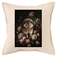 うさぎ（アメリカンファジーロップ）クッション 45cm 花の油絵風カラーアート