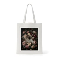猫（シャム猫）トートバッグ 花の油絵風アート キャンバス地