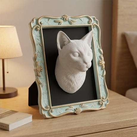 猫（オシキャット）の壁掛けレリーフ 3Dプリント 白PLA インテリア